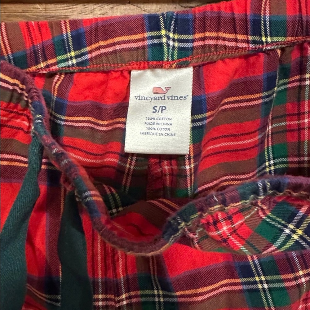 Vineyard Vines Red Plaid Pajama Set Green Trim 100% Cotton XS/S Like New - Picture 4 of 7